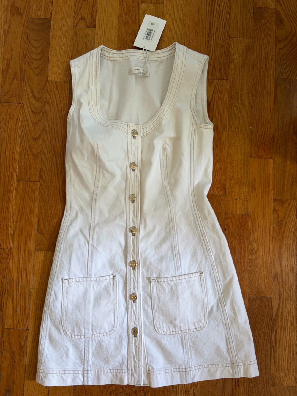 Frame Denim White Sleeveless Button-Front Dress